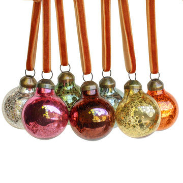 Mini Round Mercury Glass Ornaments - Set of 4