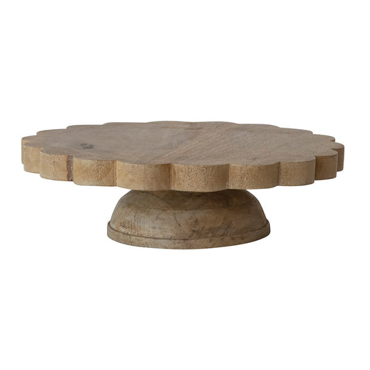 Hand Carved Mango Wood Scalloped Cake Stand