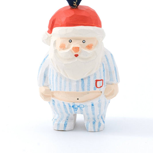 Santa in PJS Hand-Carved Ornament