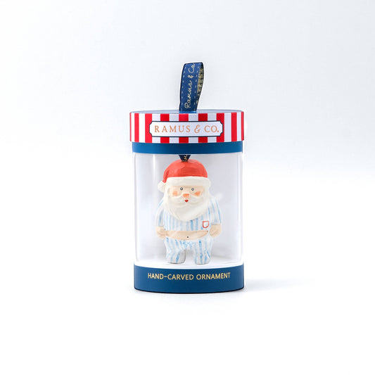 Santa in PJS Hand-Carved Ornament