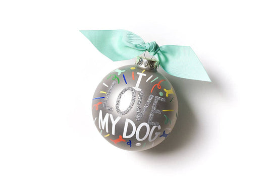 I Love My Dog Popper Glass Ornament