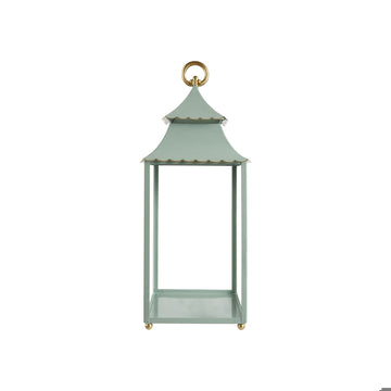 Large Metal Scalloped Lantern, Dark Mint