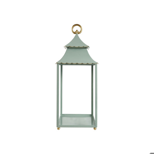 Large Metal Scalloped Lantern, Dark Mint