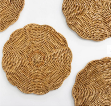 Woven Rattan Scalloped Placemats, S/4