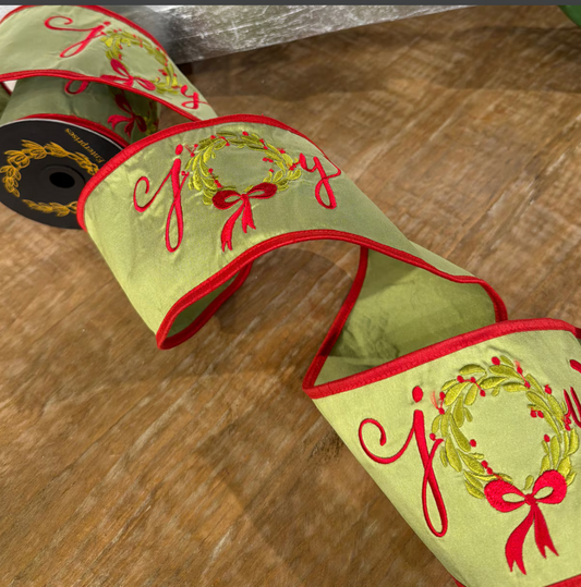 Embroidered Joy Wreath Ribbon