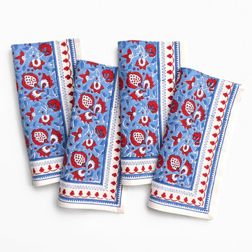 Pomegranate Fan Flower Blue & Red Napkin S/4
