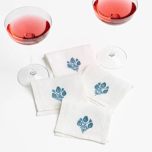 Trio Teal Cocktail Napkin, S/4