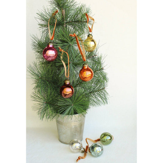 Mini Round Mercury Glass Ornaments - Set of 4