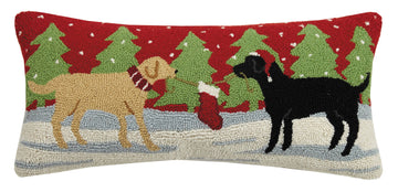 Playful Christmas Dogs Hook Pillow