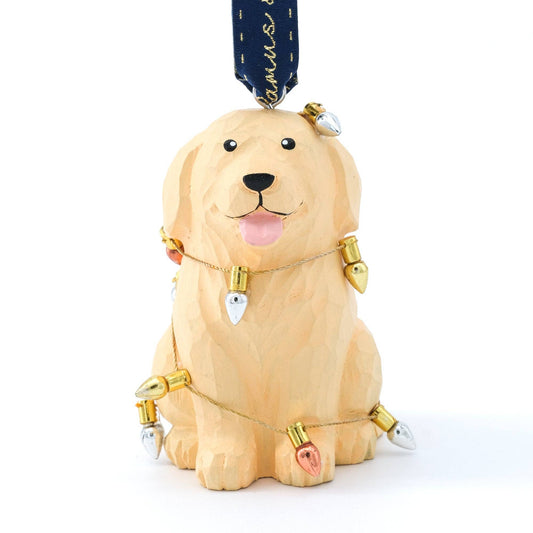 Lit Retriever Hand-Carved Ornament