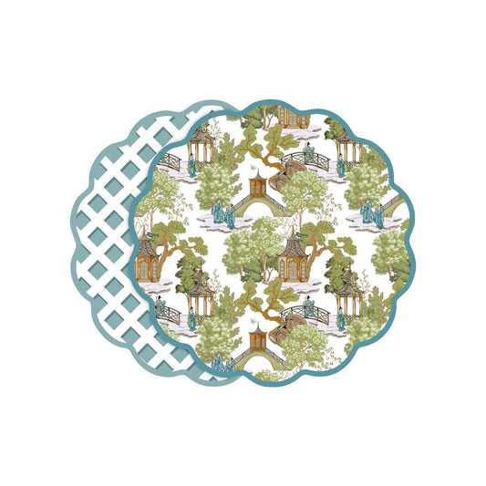 VIDA Pagoda and Lattice Reversible Placemats Set of 4 (Blue & Green)