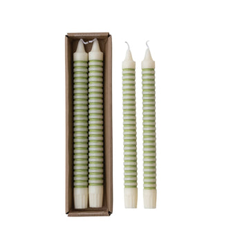 S/2 Unscented Bamboo Taper Candles in Box, Green