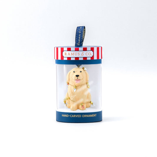 Lit Retriever Hand-Carved Ornament