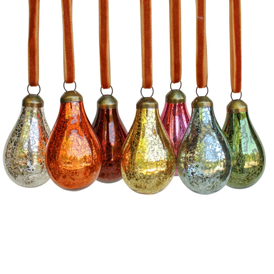 Mini Tear Drop Mercury Glass Ornaments- Set of 4