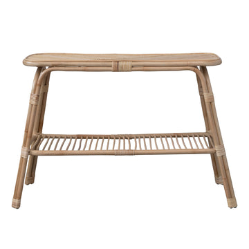 Hand-Woven Rattan Console Table with Shelf