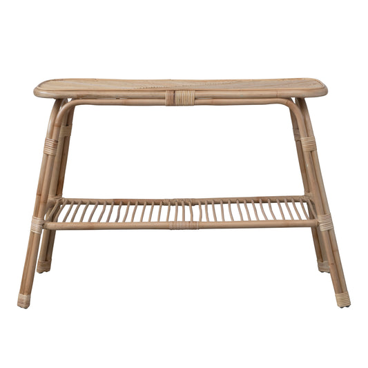 Hand-Woven Rattan Console Table with Shelf