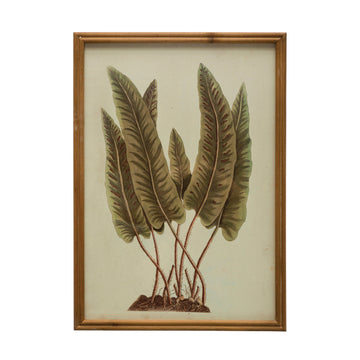 Fir Wood and MDF Framed Glass Wall Decor with Leaves