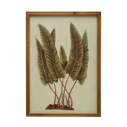 Fir Wood and MDF Framed Glass Wall Decor with Leaves