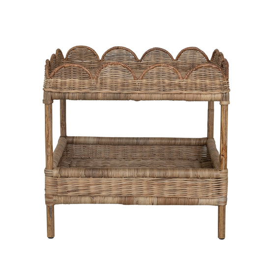 Hand-Woven Rattan Scalloped Side Table with Shelf