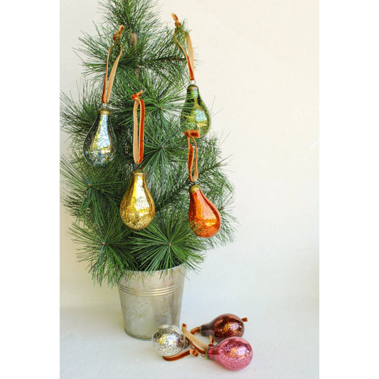 Mini Tear Drop Mercury Glass Ornaments- Set of 4
