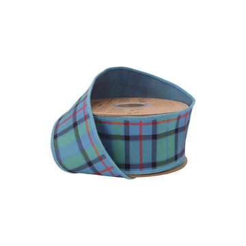 2 1/2" Wired Dupioni Ribbon | Blue/Green/Red Plaid w/ Fused Dupioni Backing | 10 Yard Roll