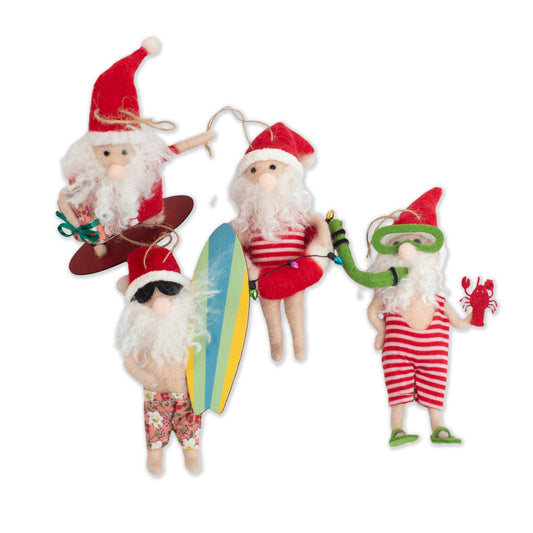 Felt Surfing Santa Ornaments - Assorted Set of 8