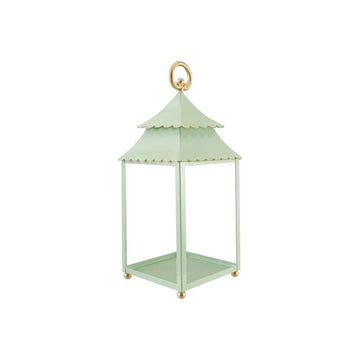 Mint Scalloped Metal Lantern with Gold Accents