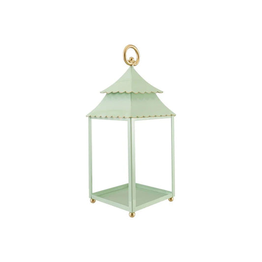 Mint Scalloped Metal Lantern with Gold Accents