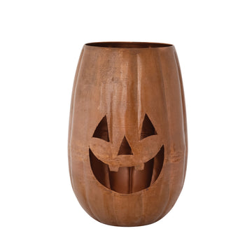 Metal Jack-O-Lantern Candle Holder with Cut-Outs - Tall