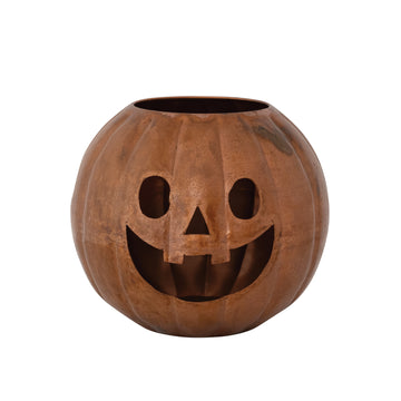Metal Jack-O-Lantern Candle Holder with Cut-Outs