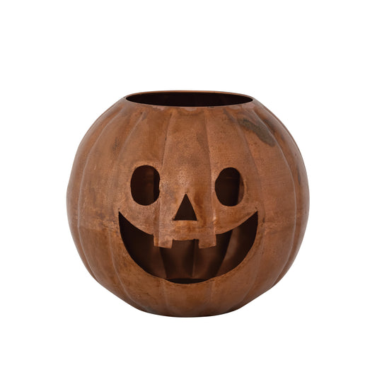 Metal Jack-O-Lantern Candle Holder with Cut-Outs