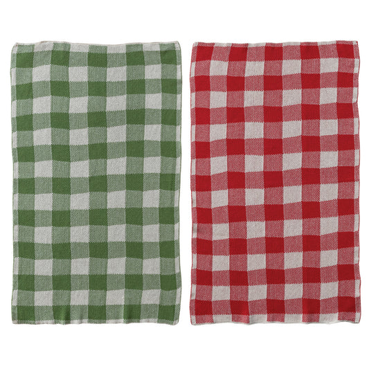 Cotton Knit Tea Towel with Buffalo Check