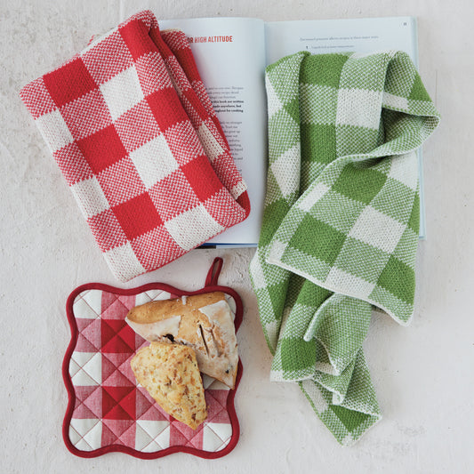 Cotton Knit Tea Towel with Buffalo Check