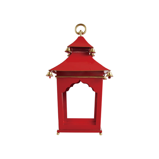 Metal Lantern with Bells And Handle, Red
