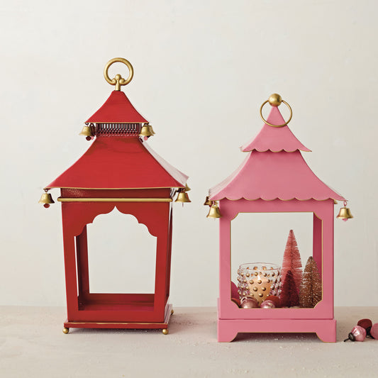 Metal Lantern with Bells And Handle, Red