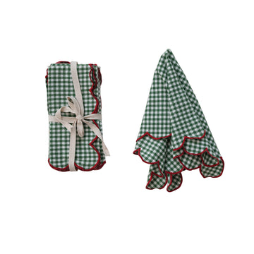 Cotton Scalloped Napkins and Contrasting Stitched Edge, Set of 4